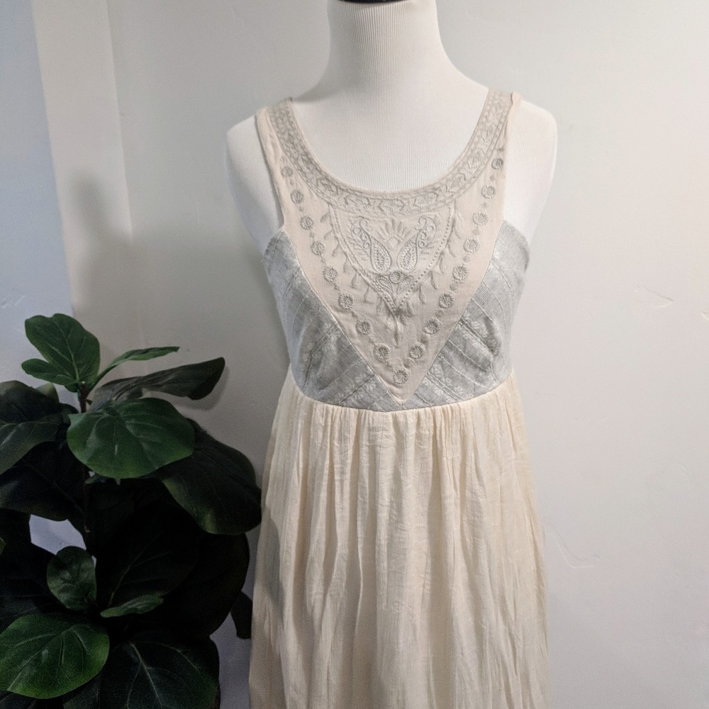 Flying Tomato Linen Like Embroidered Maxi Dress